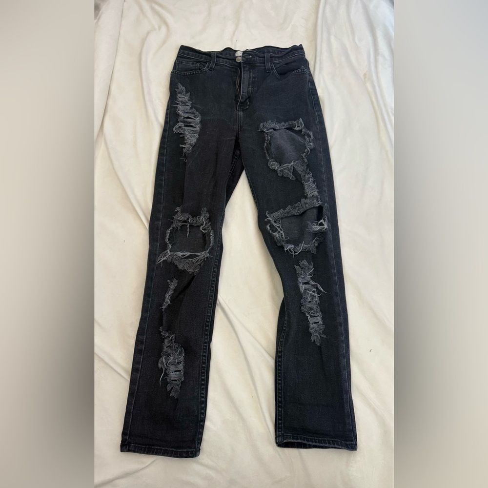 Vibrant MIU Jeans Womens Size 7 Black Distressed Pants Denim